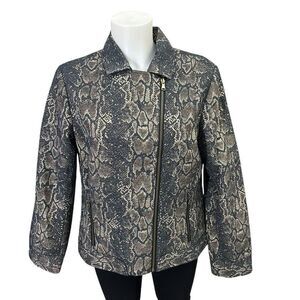Chicos Snakeskin‎ Metallic Print Asymmetric Zip Moto Jacket Size 1 (M/8)